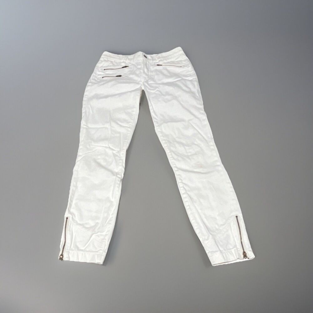J.CREW Women's White Stretch Pants with Zipper Accents, Pockets, Ankle Zip